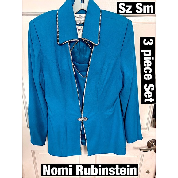Nomi Rubinstein Vintage 3 piece Set in Teal. Rhinestone Studded. With tags - Picture 1 of 10